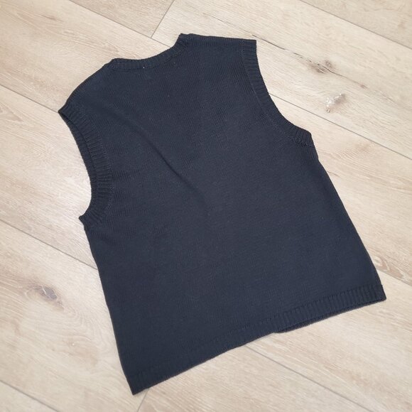 Vintage Ashley Hand Embroidered Floral Cardigan Sweater Vest Womens Size L Black - Picture 2 of 11